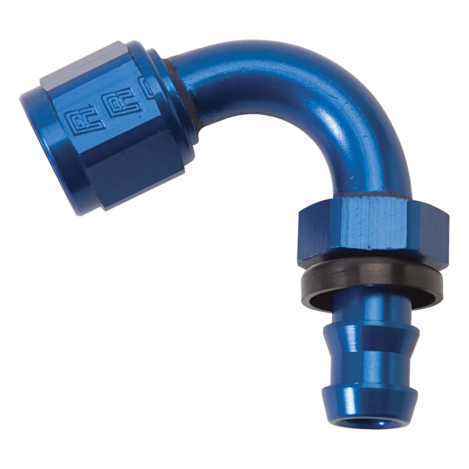 10AN Twist-Lok 150 Degree Tight 5/16" Radius Hose End With Blue Finish
