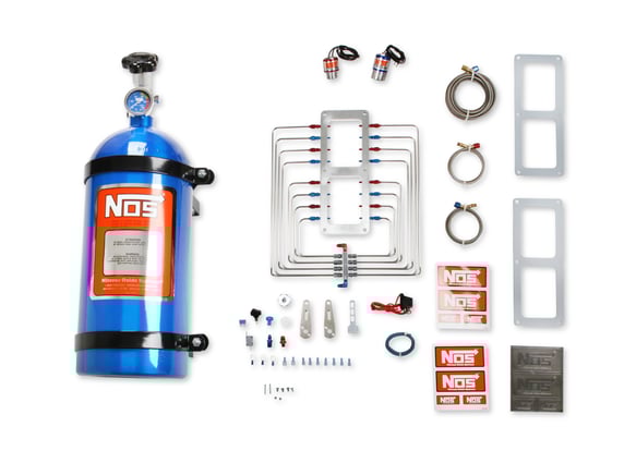 NOS Supercharger Nitrous System,Polished Plate,Red/Blue Plumbing,Blue Bottle 02520-CNOS