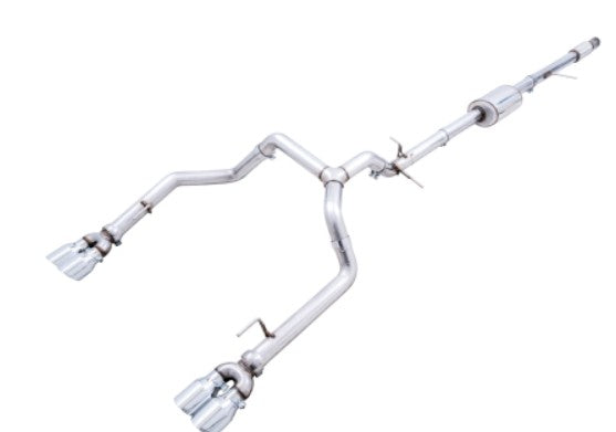 AWE Tuning 4th Gen GM 1500 5.3L 0FG Catback Split Rear Exit (w/ Bumper Cutouts) - Quad Chrome Tips 3015-42201