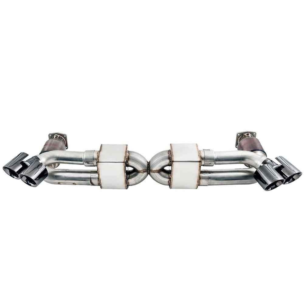 AWE Tuning Porsche 991 Turbo Performance Exhaust and High-Flow Cat Sections - Black Quad Tips 3015-43088