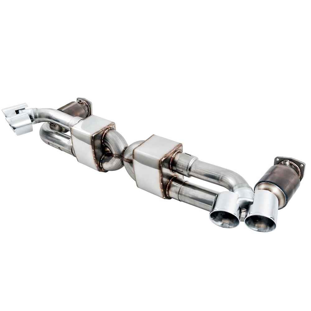 AWE Tuning Porsche 991.2 Turbo Performance Exhaust and High-Flow Cat Sections - Silver Quad Tips 3015-42084