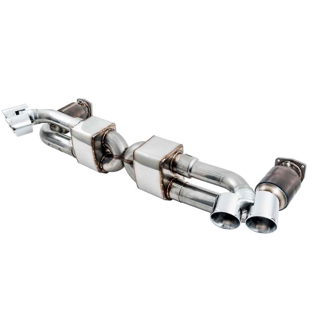AWE Tuning Porsche 991.1 Turbo Performance Exhaust and High-Flow Cats - Silver Quad Tips 3015-42040