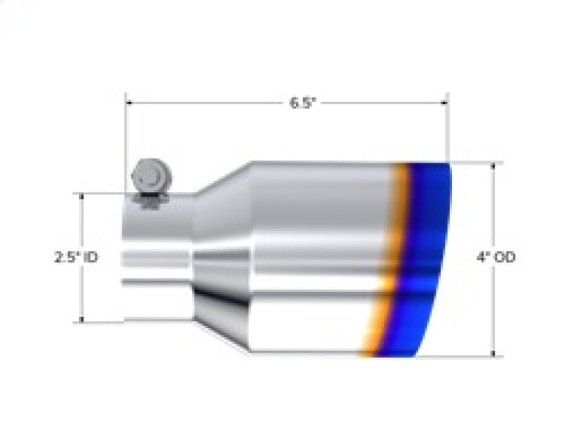 MBRP Burnt End Tip 2.5 ID 4 ID Out 6.5 length Single Wall Angle Cut 304 Stainless Steel