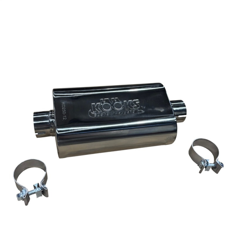 Kooks 2.5in Oval Clamp In Muffler 12in Long Body Polished Stainless Steel