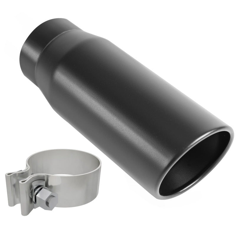MagnaFlow Tip Black Coated w/ Clamp Single Wall Round Outlet 4in Diameter 3in Inlet 12in Length