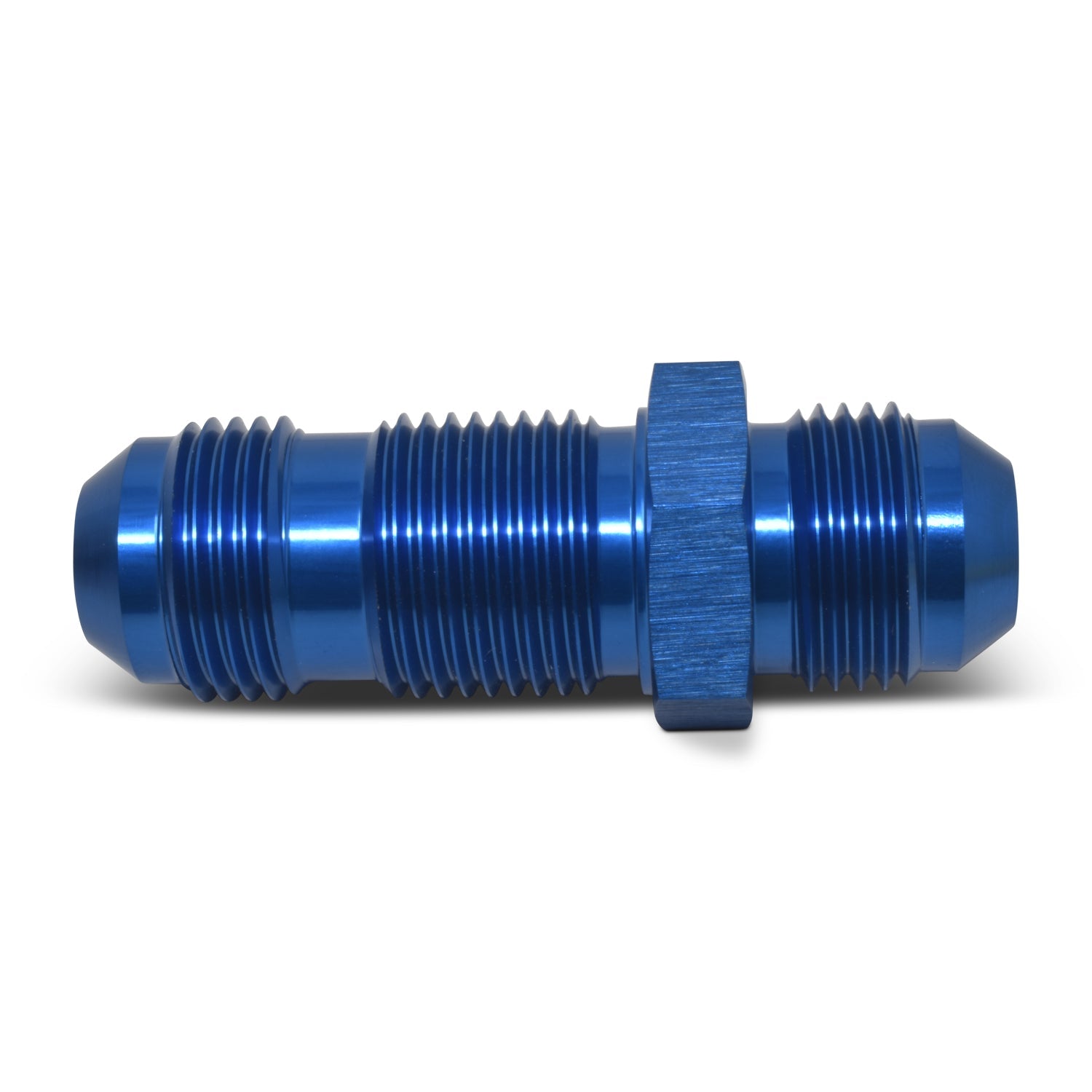 6AN Straight Flare Bulkhead Adapter Fitting With Blue Finish