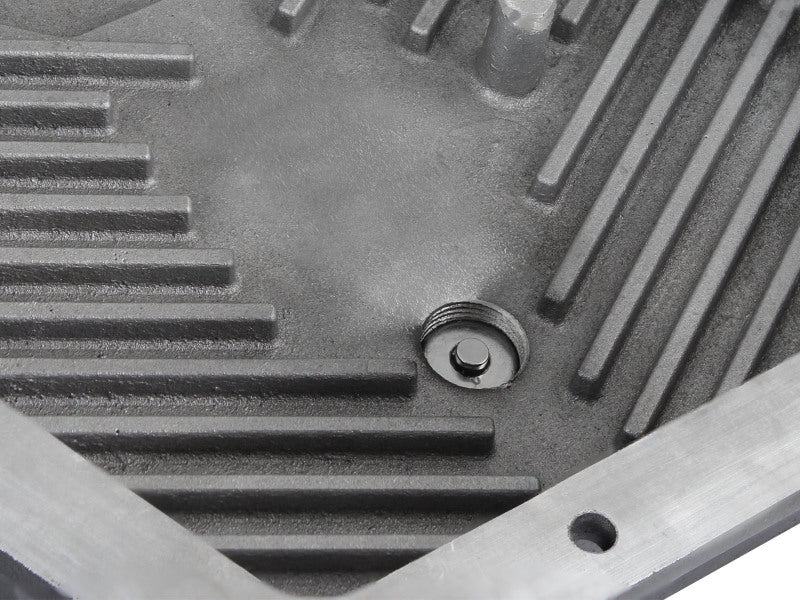 aFe POWER Transmission Pan Ford Trucks 80-92 (AOD Transmission)- Black w/ Machined Fins