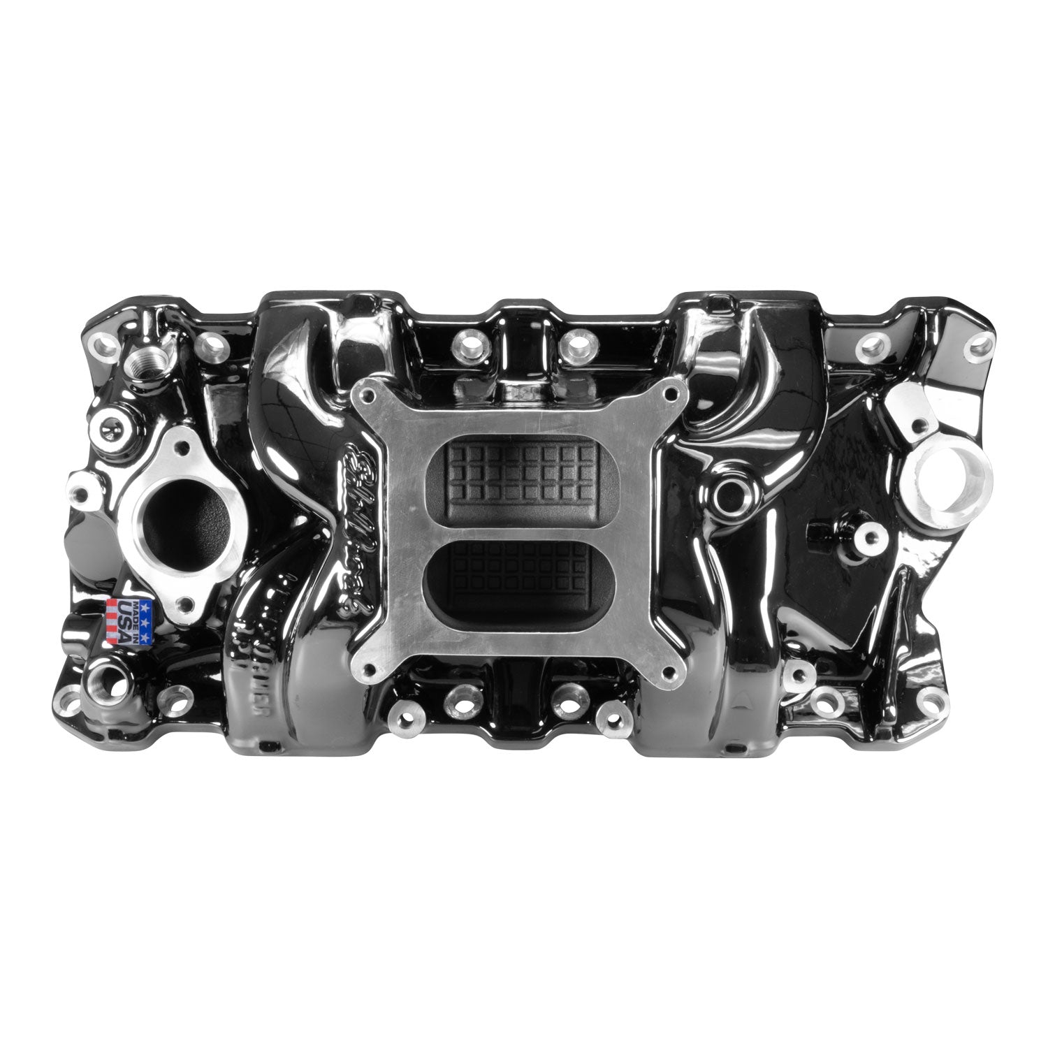 Performer RPM Small Block Chevy Intake Manifold, Black Plasma Finish
