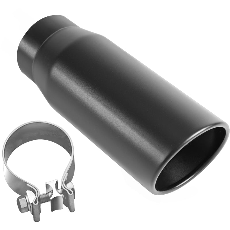 MagnaFlow Tip Black Coated w/ Clamp Single Wall Round Outlet 4in Diameter 3in Inlet 12in Length