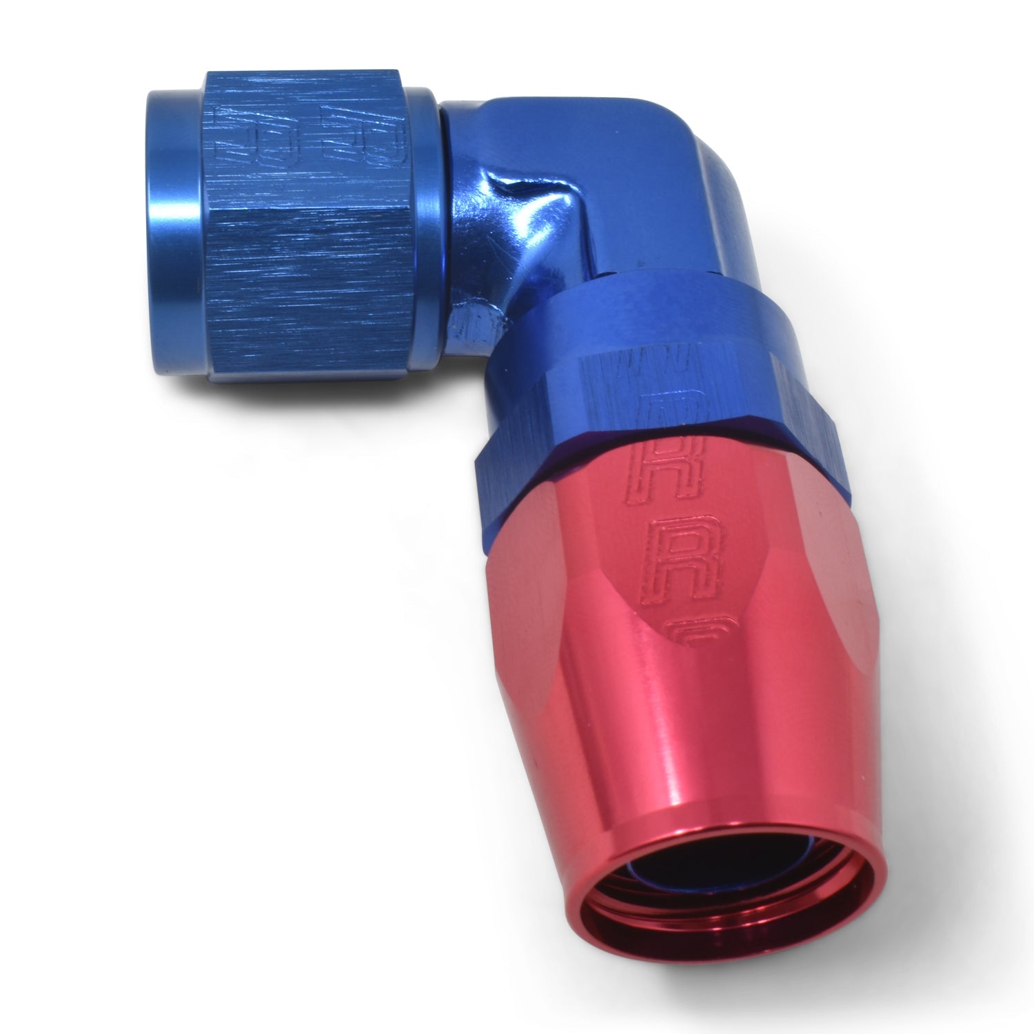 8AN 90 Degree Forged Aluminum Hose End With Red/Blue Finish