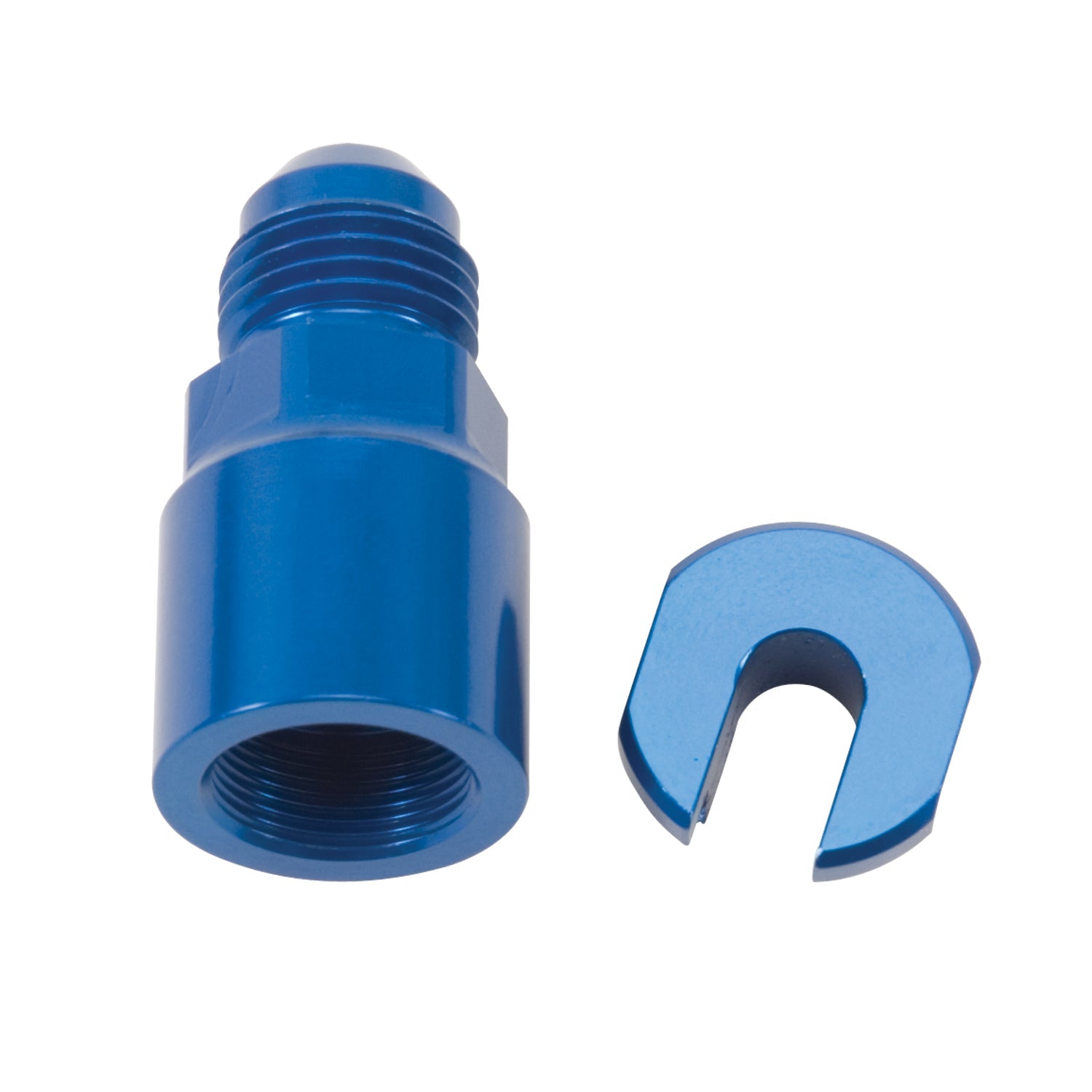 8AN Male x 3/8" SAE Quick-Disconnect Female Threaded Cap Fitting, Blue Finish