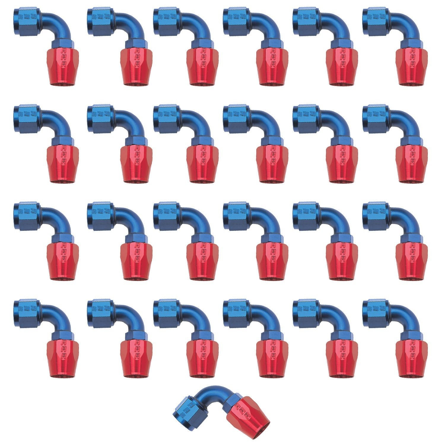 8AN ProClassic Swivel 90 Degree 1/2" Radius Hose End, Red/Blue Finish - 25 Pack