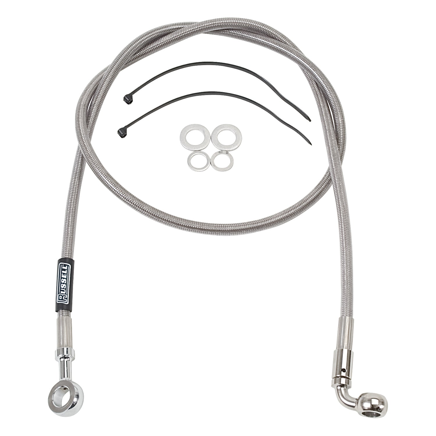 Russell ProSwivel Brake Hose Kit, Straight, 7/16 Inch ID Banjo x 10mm ID 90 Degree Banjo Inch 48 Inch Length