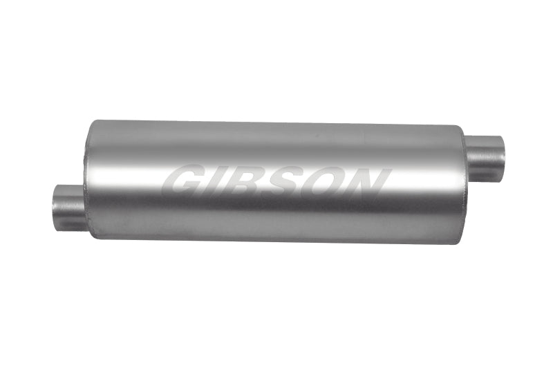 Gibson SFT Superflow Offset/Offset Round Muffler - 6x24in/2.25in Inlet/2.25in Outlet - Stainless Gibson Muffler
