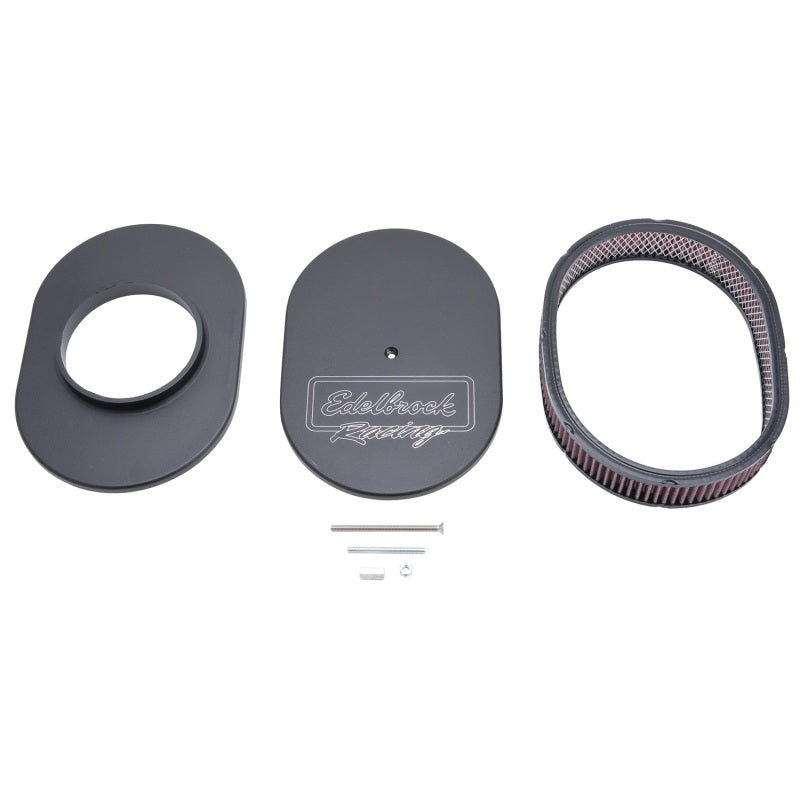 Edelbrock Air Cleaner Victor Series Oval Aluminum Top Cloth Element 11 875In X 8 25In X 3 75In Black Edelbrock Air Filters - Universal Fit