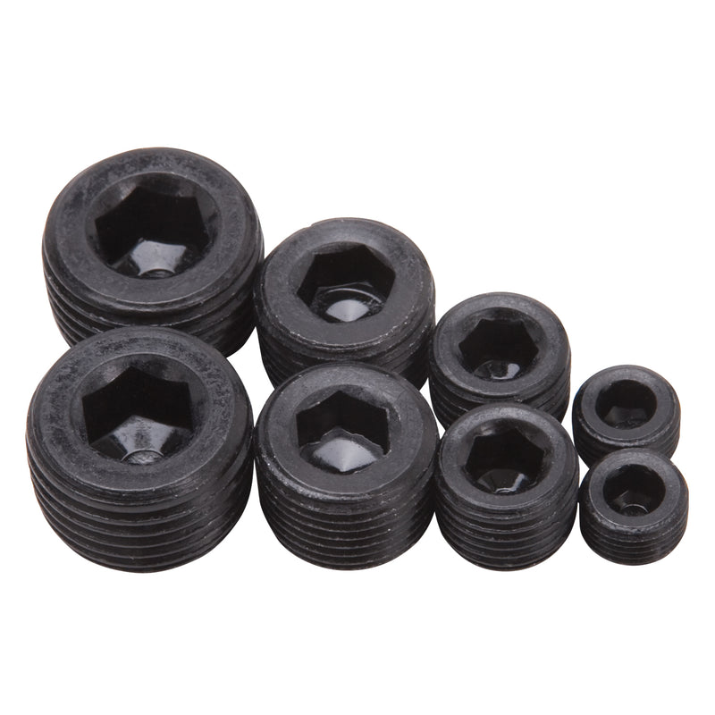 Socket Head Pipe Plugs in Black Finish - 1/8", 1/4", 3/8", 1/2" NPT (Qty 8) EDELBROCK Autoparts