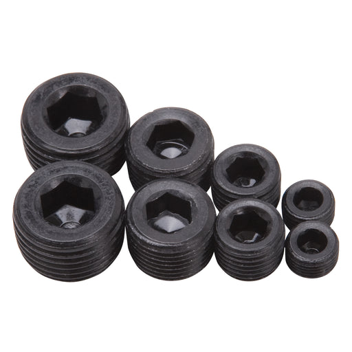 Socket Head Pipe Plugs in Black Finish - 1/8", 1/4", 3/8", 1/2" NPT (Qty 8) EDELBROCK Autoparts
