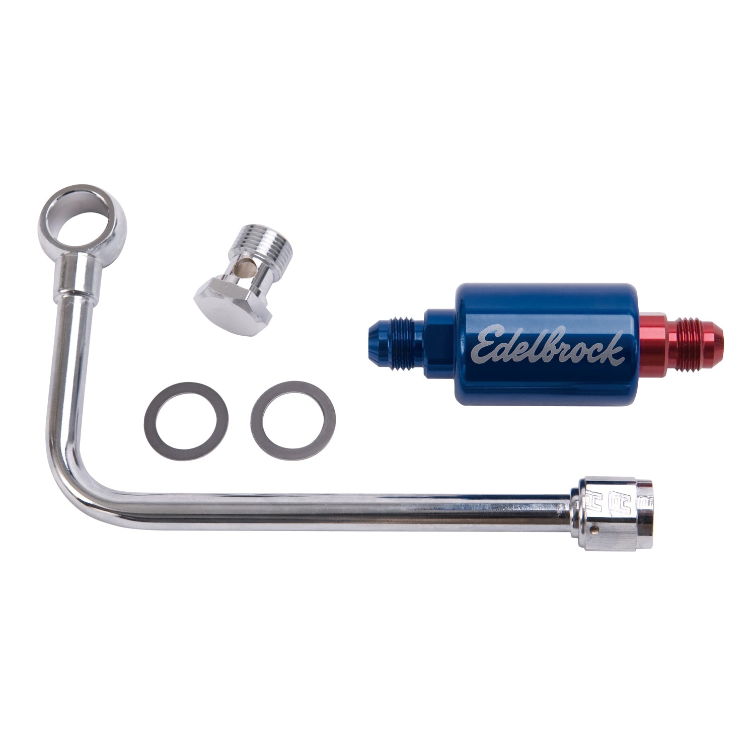 Single Feed Fuel Line #8131 Chrome With Blue Anodized Aluminum Filter 1