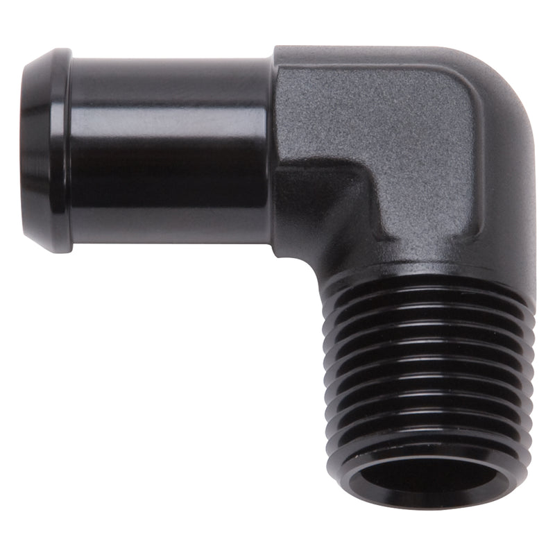 Heater Hose End Fitting - 90 Deg with 1/2" NPT and 1/2" Barb EDELBROCK Autoparts