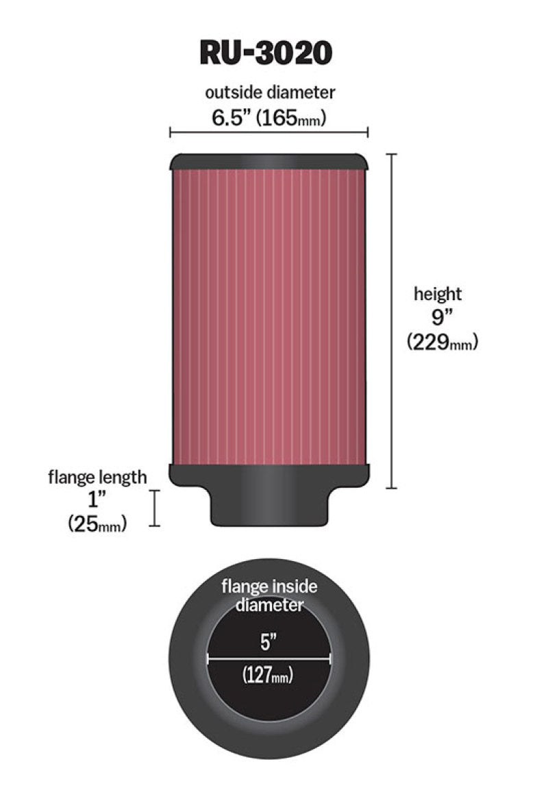 K&N Filter 2 1/4inch 10 Degree Flange 16 1/4inch x 4inch - 4 1/2inch Height K&N Engineering Air Filters - Universal Fit