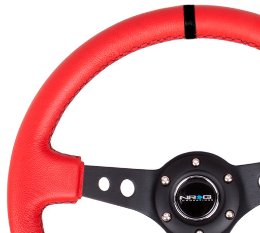 NRG Reinforced Steering Wheel (350mm / 3in. Deep) Red Suede w/Blk Circle Cutout Spokes NRG Steering Wheels