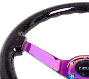 NRG Reinforced Steering Wheel (350mm / 3in. Deep) Classic Blk Sparkle w/4mm Neochrome 3-Spoke Center NRG Steering Wheels