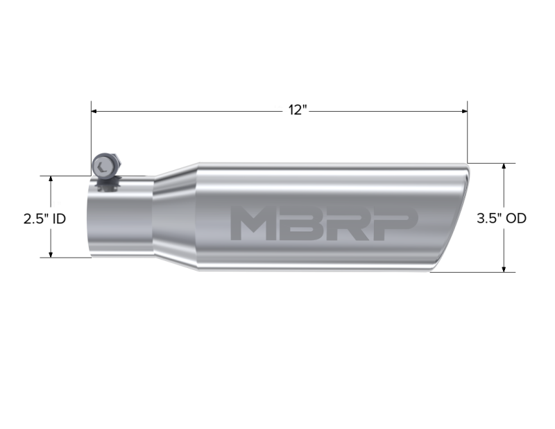 MBRP Universal Tip 3in O.D. Angled Rolled End 2 inlet 10 length MBRP Steel Tubing
