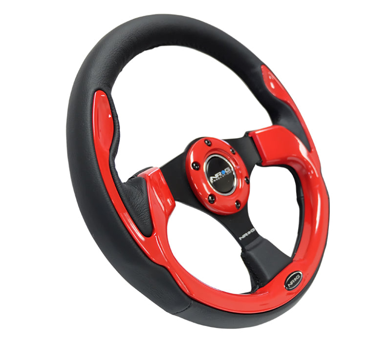 NRG Reinforced Steering Wheel (320mm) Blk w/Red Trim & 5mm 3-Spoke NRG Steering Wheels