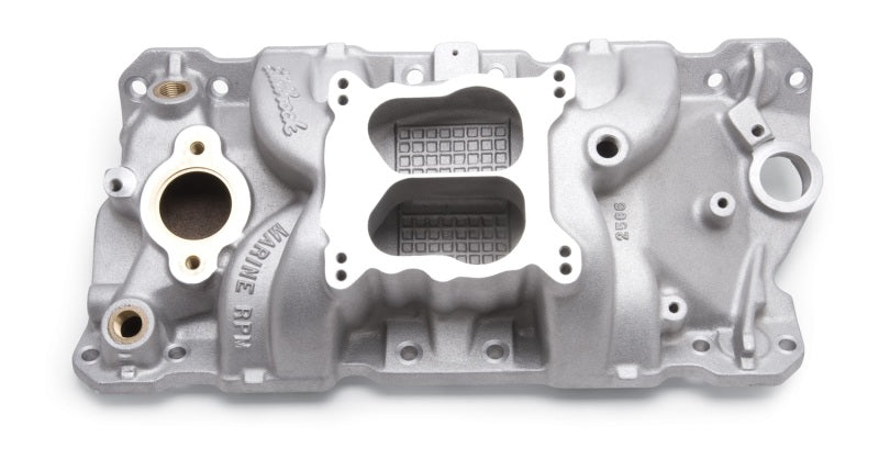 Edelbrock Manifold SBC 23-Degree Marine RPM 1987-1995 w/ Brass Edelbrock Intake Manifolds