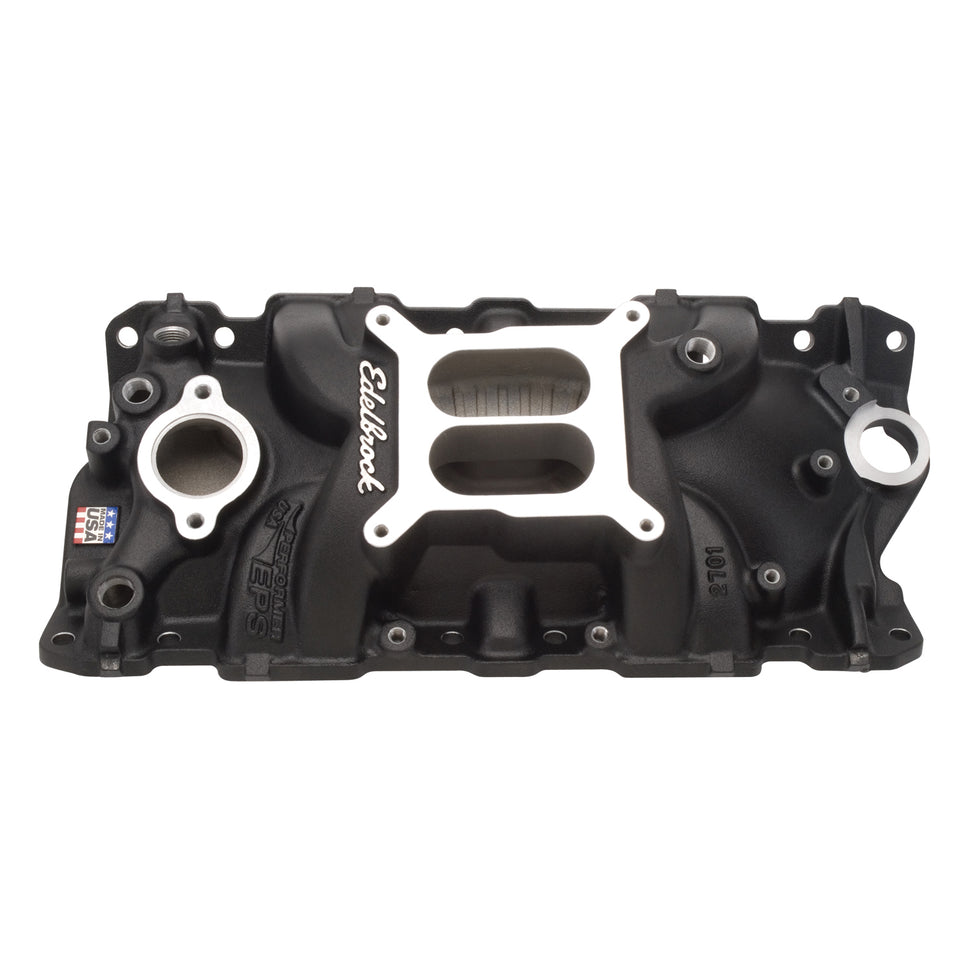 Performer EPS Intake Manifold for 1955-86 Small-Block Chevy, Black Finish