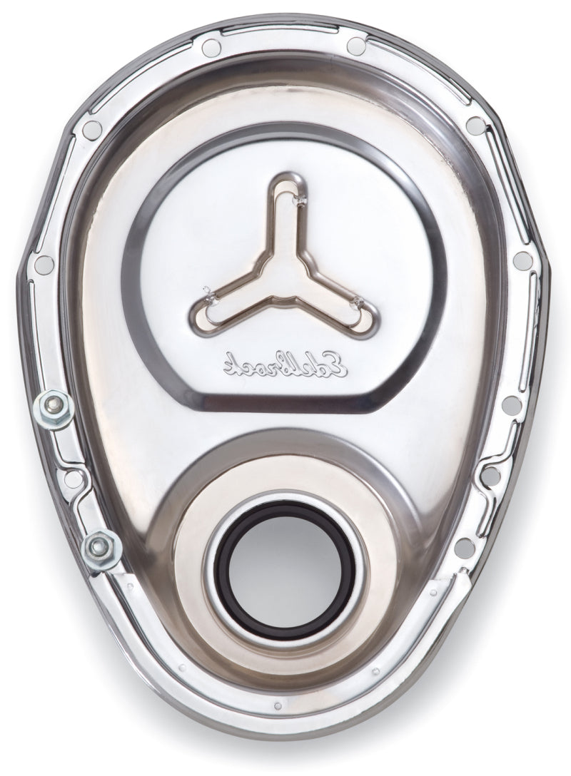 Edelbrock Timing Cover SB-Chevy Chrome w/ Welded Reinforcement Plate Edelbrock Timing Covers