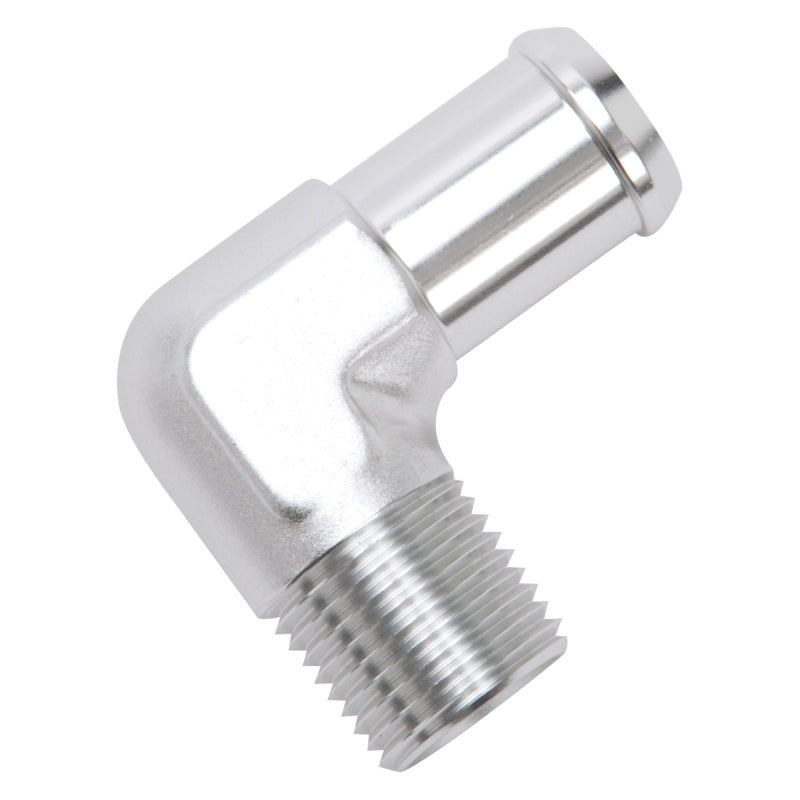 Edelbrock Hose End 90-Deg 1/2In NPT to 3/4In Barb Clear Anodize Edelbrock Fittings