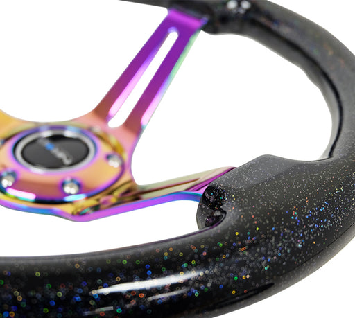 NRG Reinforced Steering Wheel (350mm / 3in. Deep) Blk Multi Color Flake w/ Neochrome Center Mark NRG Steering Wheels