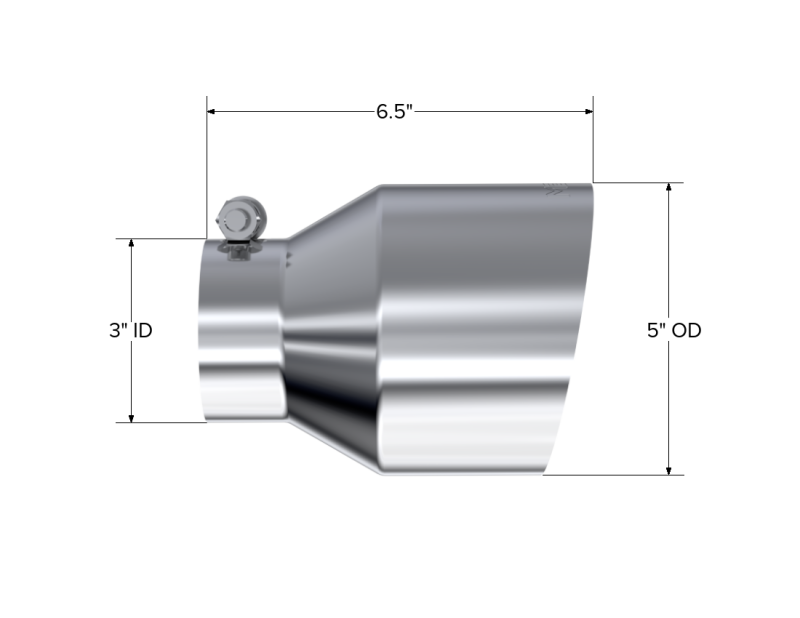 MBRP Universal T304 Stainless Steel Tip, 3in ID / 5in OD Out / 6.5in Length / Angle Cut Single Wall MBRP Tips