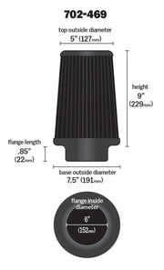 Airaid Universal Air Filter - Cone 6 x 7 1/4 x 5 x 9 - Blue SynthaMax Airaid Air Intake Components