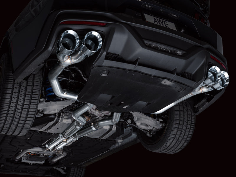 AWE 2024 Ford Mustang Dark Horse S650 RWD Track Edition Cat-Back Exhaust w/ Quad Chrome Silver Tips AWE Tuning Catback