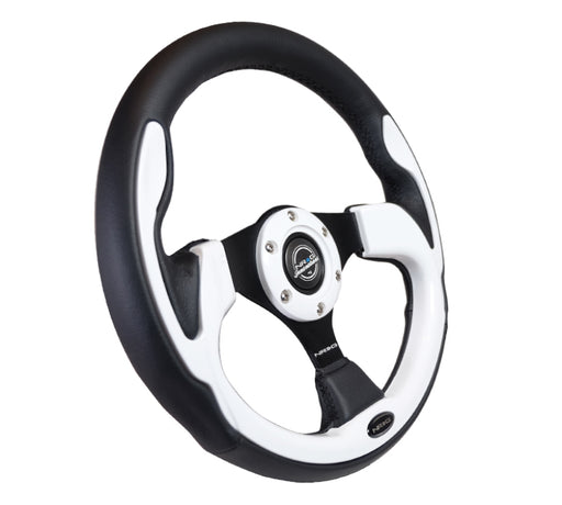 NRG Reinforced Steering Wheel (320mm) Blk w/White Trim & 4mm 3-Spoke NRG Steering Wheels