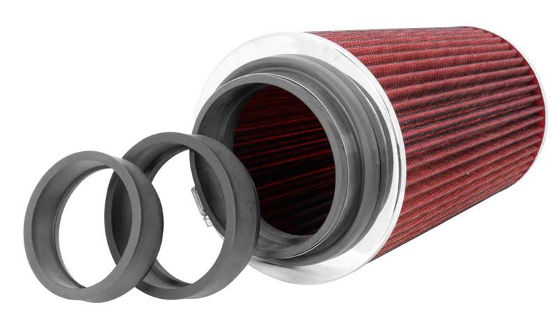 K&N Universal Air Filter Chrome Round Tapered Red - 4in Flange ID x 1.125in Flange Length x 9.5in H K&N Engineering Air Filters - Universal Fit