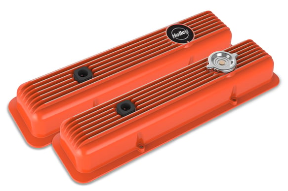 Holley Valve Covers - Muscle Series - Finned - SBC - Factory Orange 241-136 HOLLEY Autoparts