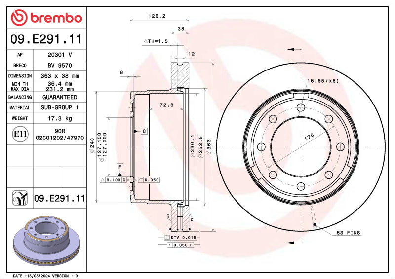 Brembo 16-17 Volvo XC60 Front UV Coated Rotor Brembo OE Brake Rotors - OE