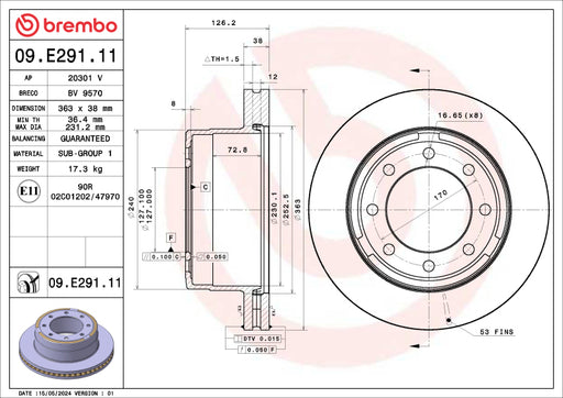 Brembo 16-17 Volvo XC60 Front UV Coated Rotor Brembo OE Brake Rotors - OE