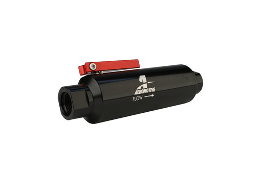 Aeromotive In-Line AN-10 Filter w/Shutoff Valve 100 Micron SS Element - Black Anodize Finish Aeromotive Fuel Filters
