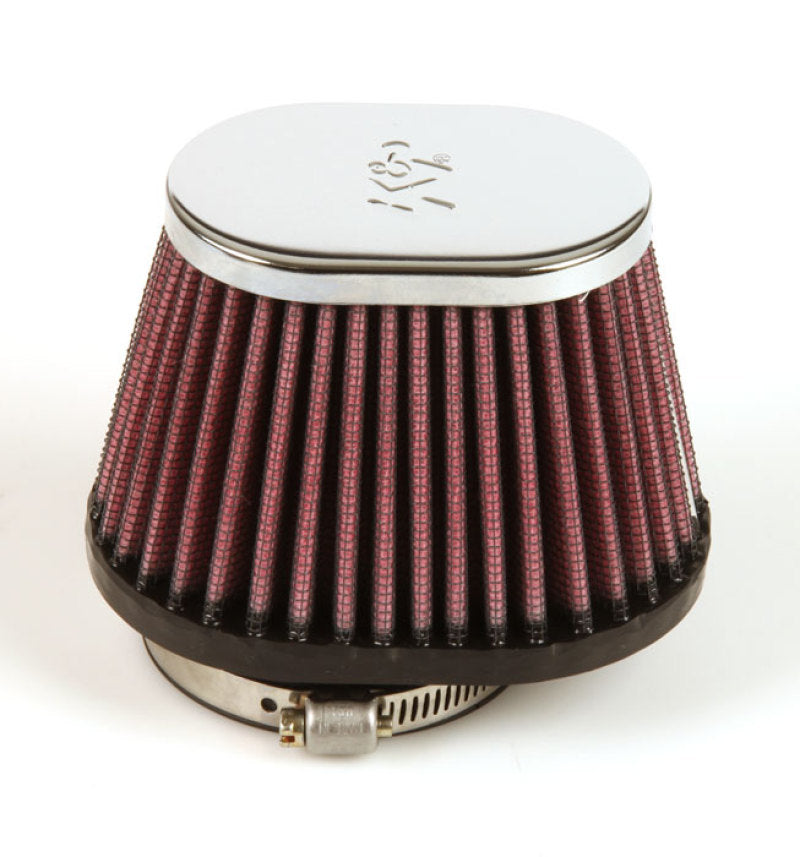 K&N Uni Chrome Oval Tapered Filter 2.125in FlgID x 4inB OL x 3inB OW x 3inT OL x 2inT OW x 2.75in H K&N Engineering Air Filters - Universal Fit