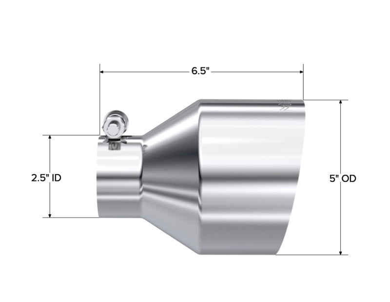 MBRP Universal T304 Stainless Steel Tip 2.5in ID / 5in OD Out / 6.5in Length Angle Cut Single Wall MBRP Tips