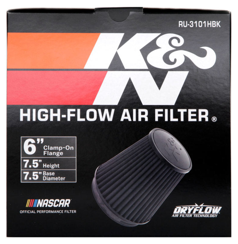 K&N Universal Rubber Filter Round Tapered 6in Flange ID x 7.5in Base OD x 5.25in Top OD x 8in Height K&N Engineering Air Filters - Universal Fit