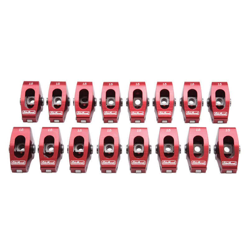 Red Roller Rockers for Small-Block Chevy 3/8 stud 1.5:1 Wide body (Qty 16) EDELBROCK Autoparts