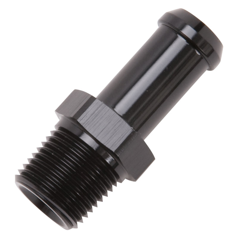 Edelbrock Hose End Straight 3/8In NPT to 1/2In Barb Black Anodize Edelbrock Fittings