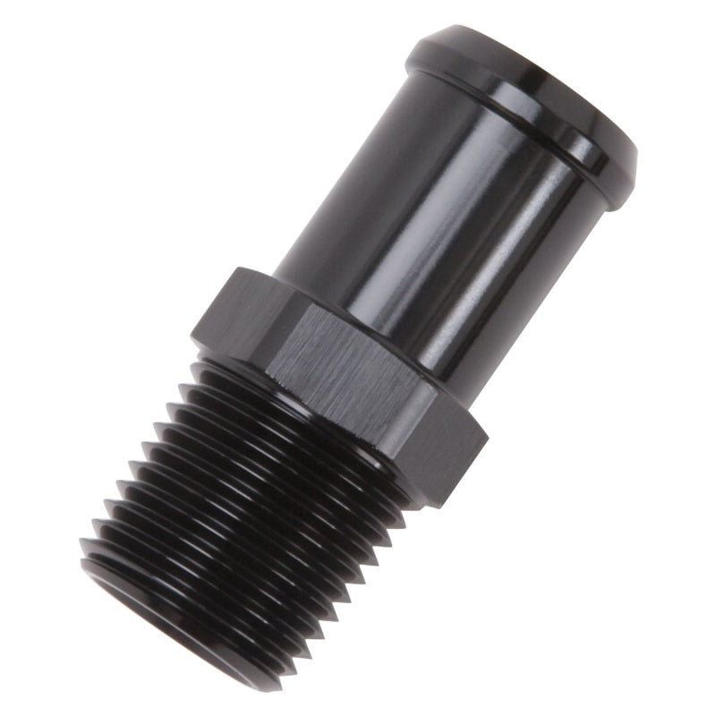 Edelbrock Hose End Straight 1/2In NPT to 3/4In Barb Black Anodize Edelbrock Fittings