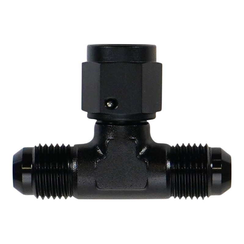 DeatschWerks 6AN Male Flare to Female Flare Swivel Tee on 90 DeatschWerks Fittings