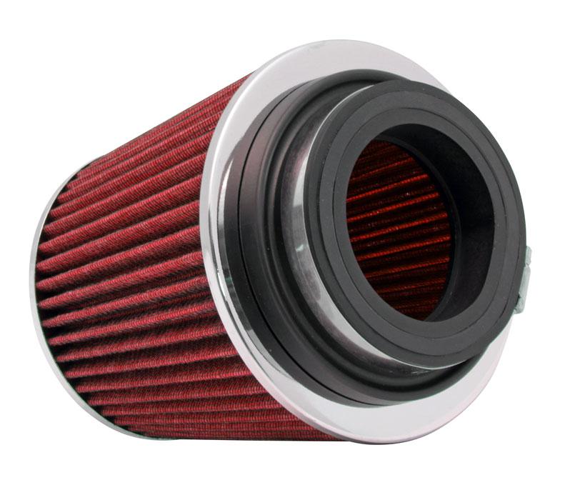 K&N Universal Air Filter Chrome Round Tapered Red - 4in ID x 1.125in L x 5.5in H (Multi Lingual) K&N Engineering Air Filters - Universal Fit